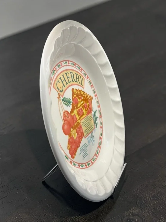 Vintage Ceramic Cherry Pie Plate Dish w/ Recipe Himark Golden Collection Korea - Picture 6 of 12